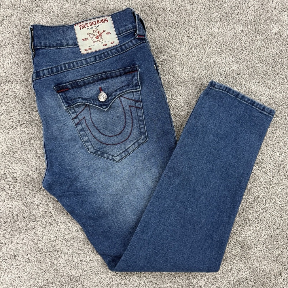 True Religion Jeans Men's 38 Rocco Relaxed Skinny Flap Pockets Cotton Stretch